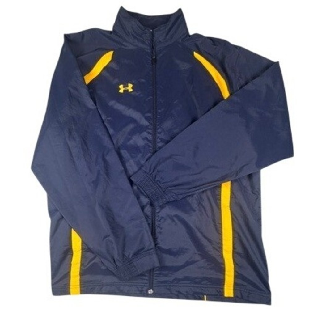 Under Armour Jacket Men's XL Windbreaker Navy Blue Yellow Full‎ Zip Ripstop